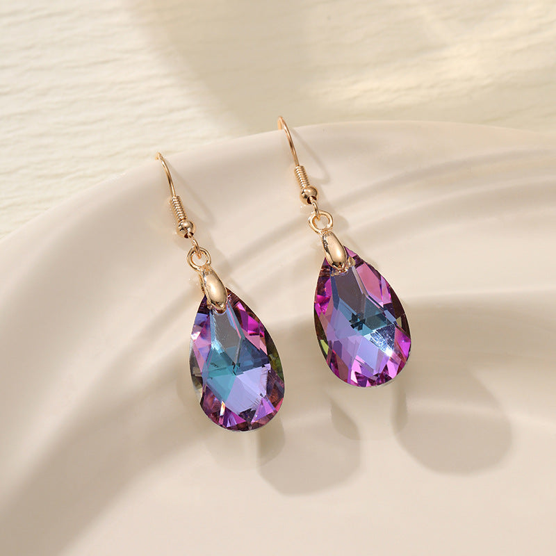 Wholesale Crystal High-grade Long Geometric Water Drop Fashion Light Luxury Colorful Zircon Earrings